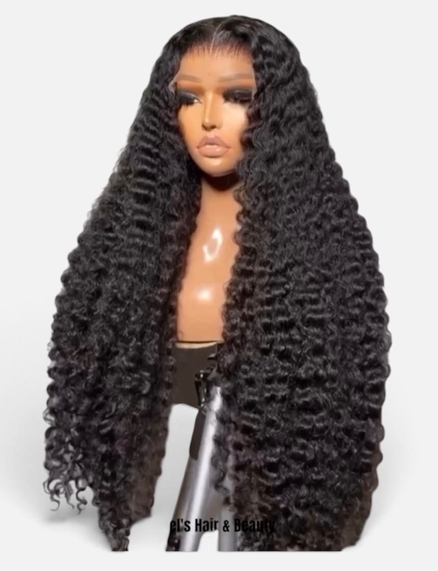 30 inch Burmese Curl Human Hair Wig - Color Black