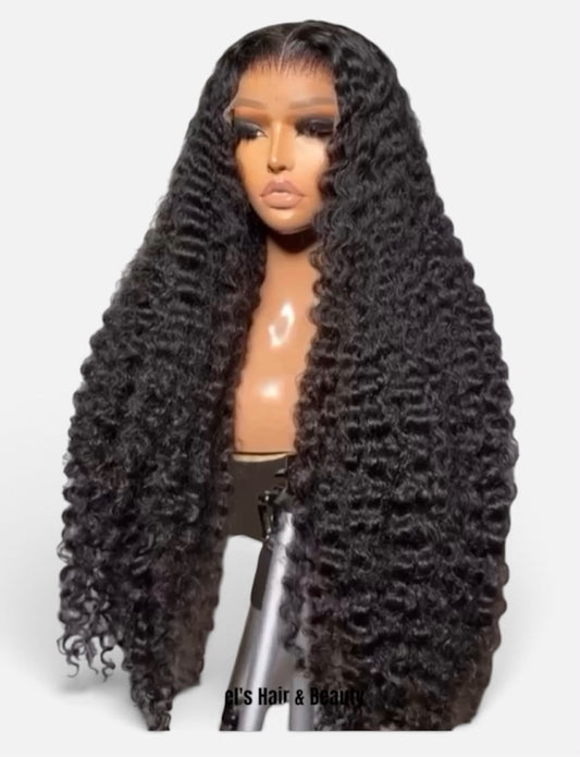 30 inch Burmese Curl Human Hair Wig - Color Black